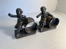 2 Antique Reed & Barton Silverplate Cherub Boy Napkin Ring 3&frac34;" No. 1285 s6-O