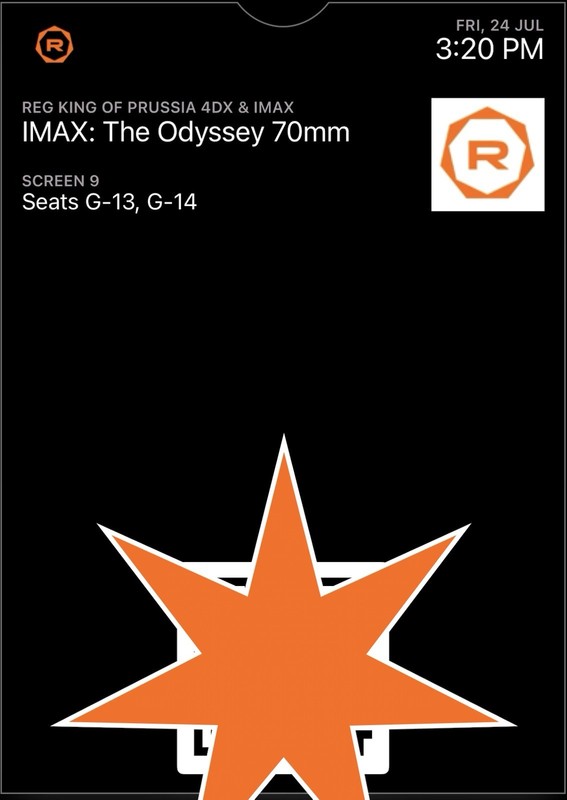 2x The Odyssey IMAX 70MM Movie Tickets at Regal King of Prussia PA 3:20 PM 07/24