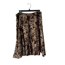 Vintage Y2K Dressbarn Brown Floral A-Line Skirt Size 12 Boho Midi Cottagecore