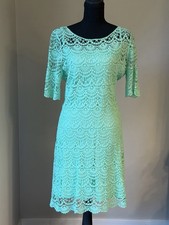 Lauren Ralph Lauren Dress Sz L Green Crochet Cottagecore Sheath Short Sleeve