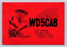 Ham Radio QSL/QSO WD5CAB KA7BZB Cypress Texas USA 1981 Swan 350C 10m Hunter Art