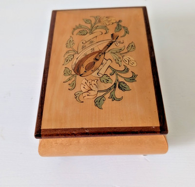 VINTAGE HOLZ SORRENTO INTARSIEN SWISS REUGE UHRWERK SPIELUHR