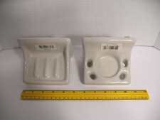 Vintage Ceramic Wall Mount Glossy Soap Dish Cup  Toothbrush Holder - BONE