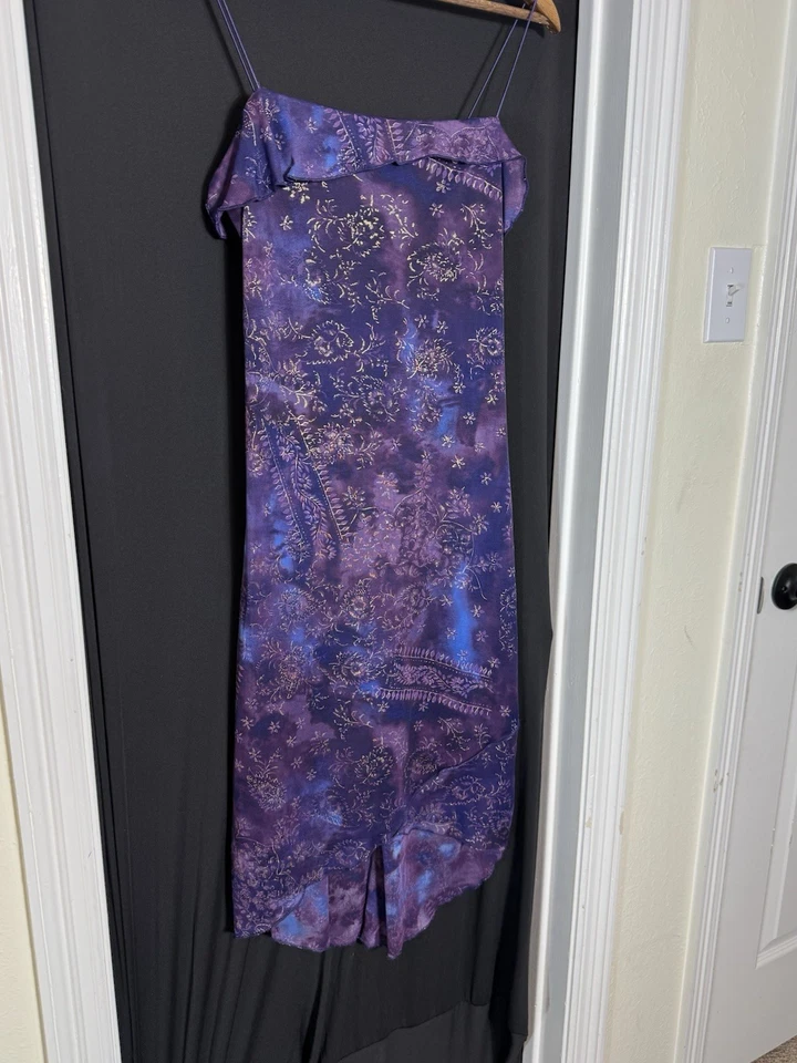Vestido De Colección Años 90 Y2K Azul Púrpura Imperio Cintura Capricho Hoco Hada Asimétrico Foto 4 de 4
