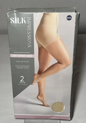 Silk Impressions 2 Pair Light Support Sheer High Waisted Pantyhose Beige XXXL