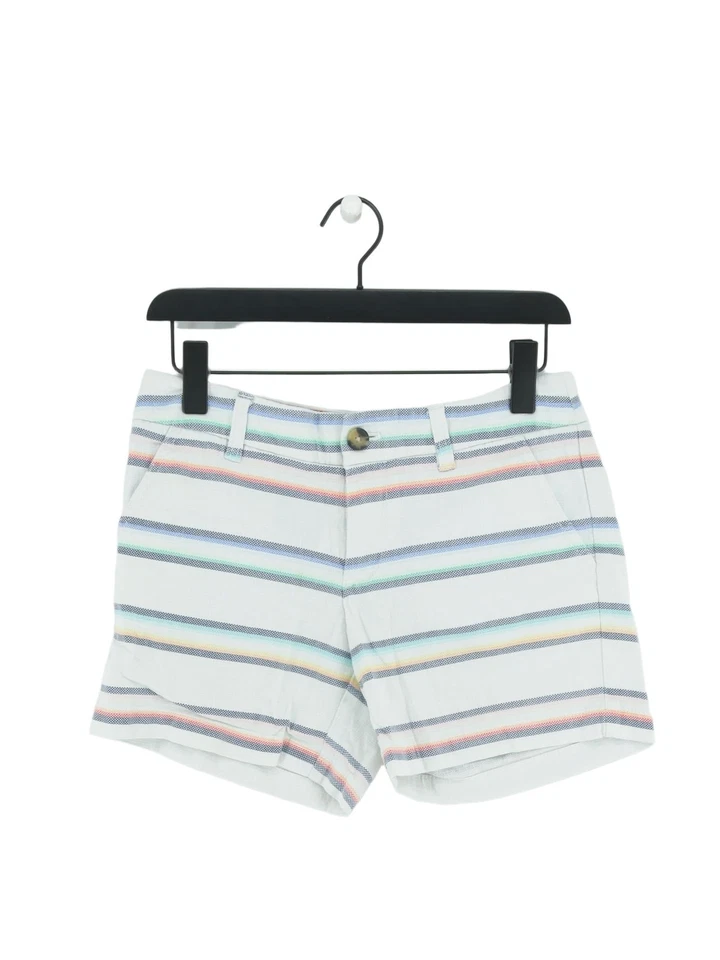 Tommy Hilfiger Women's Shorts UK 6 White Striped Cotton with Elastane Cut-Off