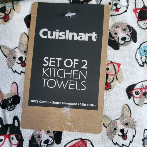 Cuisinart Set of 2 Kitchen Towels Dogs with Glasses Hand Tea Dish 16" x 26" PUP - Picture 3 of 11