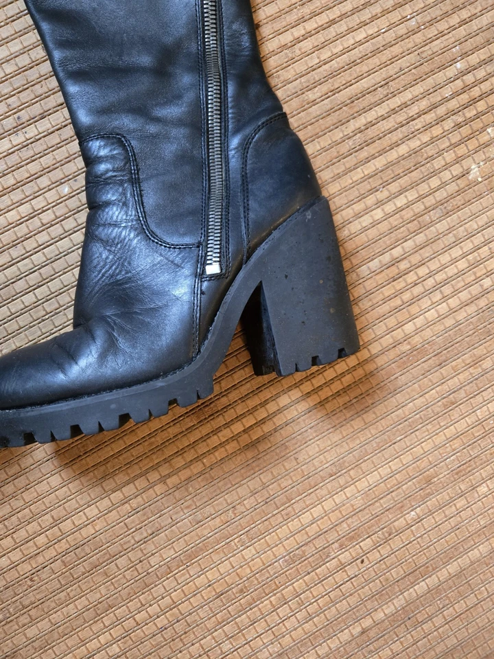 Botas hasta la rodilla de cuero ASH talla 39 tacón negro Y2K grunge moto punk gótico Foto 3 de 4
