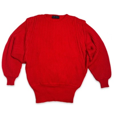 VINTAGE ESCADA Red Mohair Batwing Sweater|Puffy Shoulder|Size M/L|Sz Tag Missing
