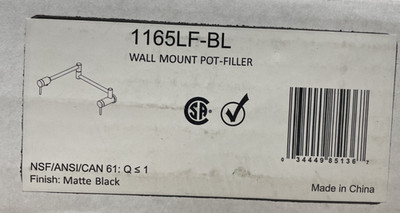 Delta 1165LF-BL Contemporary 24'' Wall Mount Pot-Filler - Matte Black *READ*