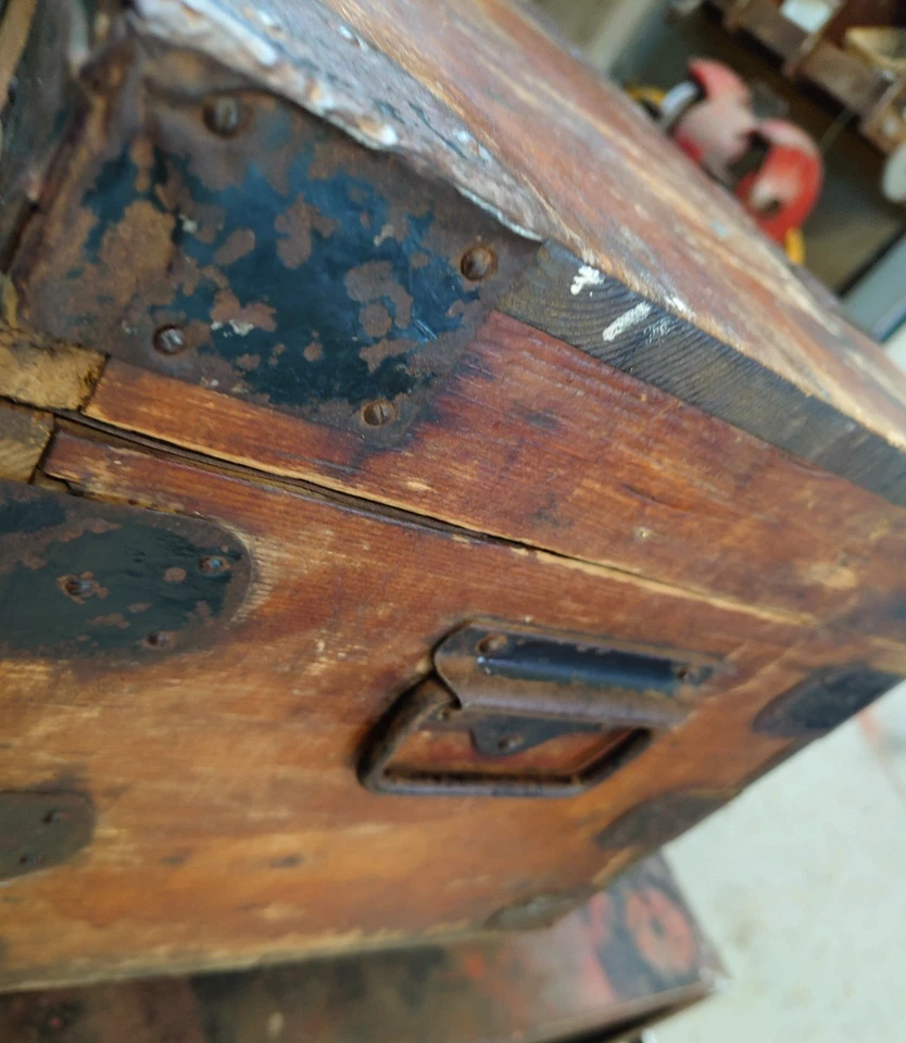 Vintage Wooden Storage Chest  Horse Tack Trunk  School Tuck Box - Image 4 of 4