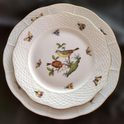Herend Rothschild Bird Dessert & Dinner Plates Set 7.48'' & 9.06''
