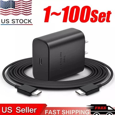 25w Type USB-C Fast Wall Charger+6FT Cable For Samsung S24 S23 S20 S21 5G lot US