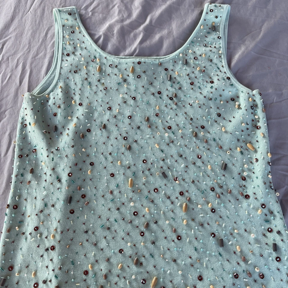 Vintage Due Per Due Teal Beaded Women’s Tank Size XL - Image 4 of 4