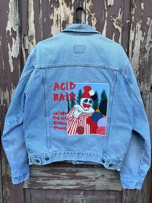 Vintage 90s Lee Acid Bath Distressed Custom Made Denim Jacket Riders Sanforized