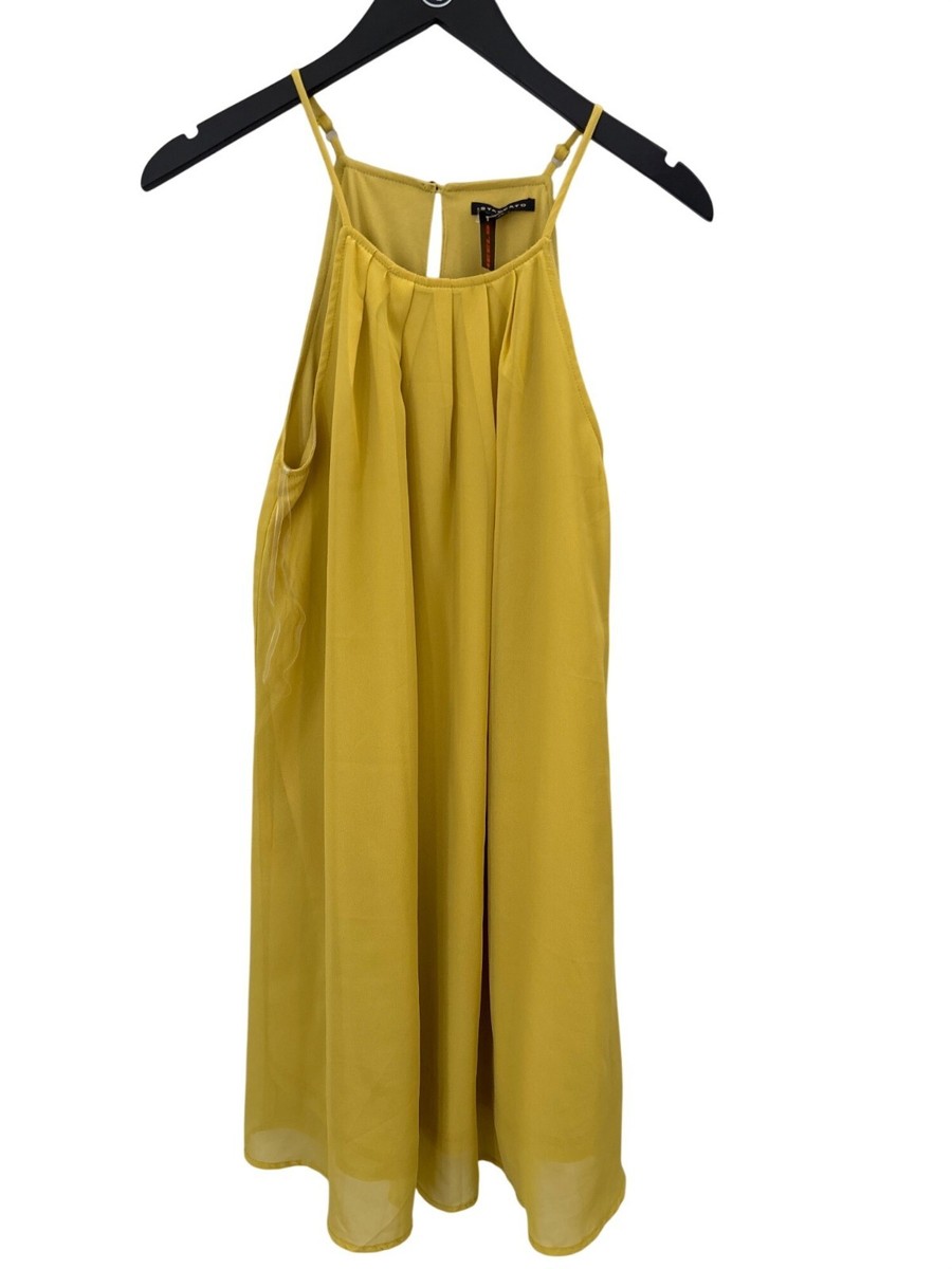 Staccato Chiffon Dress Size Small Sleeveless Pleated Neck Mini Dress Yellow NEW