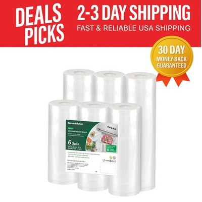 Reusable Vacuum Sealer Bags 6 Pack: 11''x20' & 8''x20' Rolls for Food Preservation
