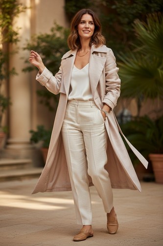Reiss Womens Size 8 Beige Silk Blend Belted Trench Coat Midi Overcoat Jacket