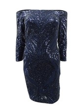 Betsy & Adam Women's Sequined Off-The-Shoulder Dress (8, Navy) 749709365637