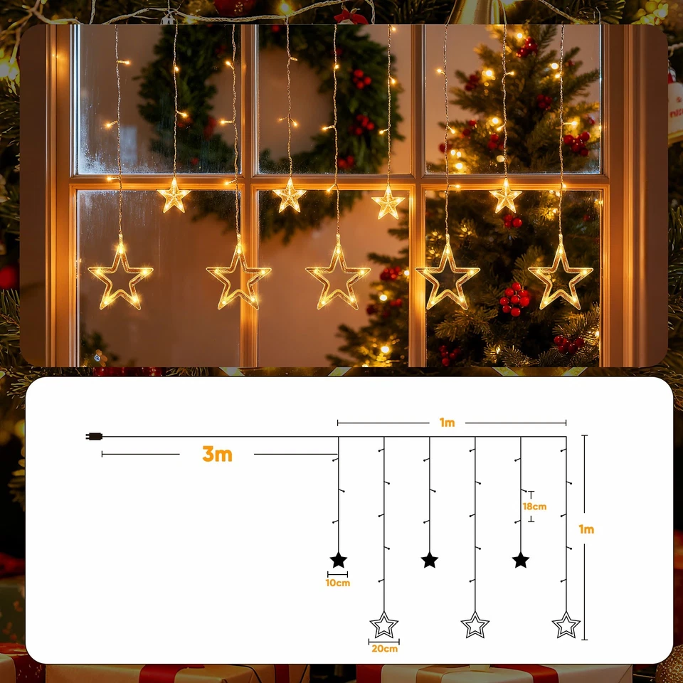 LED Sternenvorhang 69 LEDs USB Lichterkette Fenster Deko Weihnachten Party Innen - Bild 4 von 4