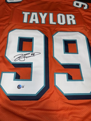 #ad #ad JASON TAYLOR AUTOGRAPHED CUSTOM MIAMI DOLPHINS ORANGE JERSEY COA BECKETT $75.00