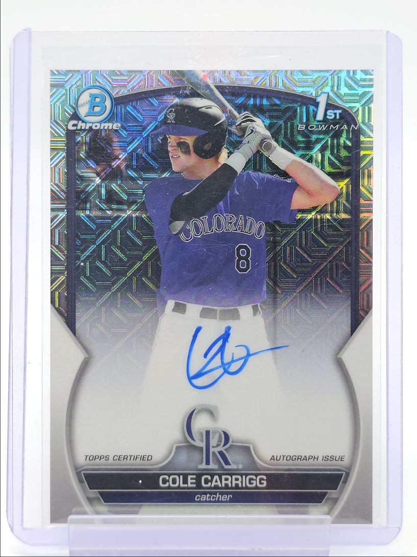 COLE CARRIGG 2023 BOWMAN CHROME DRAFT 1ST HTA CHOICE AUTO /150 Q0004