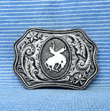 Western Bucking Horse Cowboy Belt Buckle Rodeo Floral Scroll Vtg 70s   .TYC516