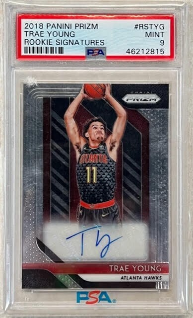 2018 Panini Prizm Rookie Signatures #RSTYG Trae Young Autograph Auto RC PSA 9