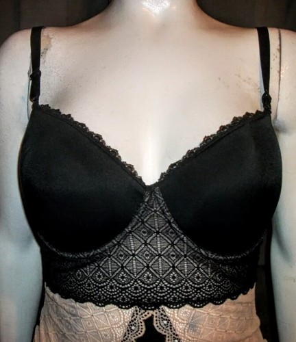 💘Size 2X Inteco black beige lacy sheer hook crotch adj. straps bodysuit nighty - Picture 2 of 5