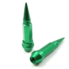 2 Green Aluminum Metal Long Spike Wheel/Tire Valve Stem Bike-Motorcycle Air Caps