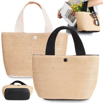 Wicker Woven Basket Bags Rattan Women Handbags Beach Straw Tote Crossbody Bag