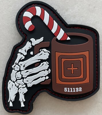 5.11 POTM PATCH OF THE MONTH DECEMBER 2024 #132 SKELETON COFFEE CUP CANDY CANE