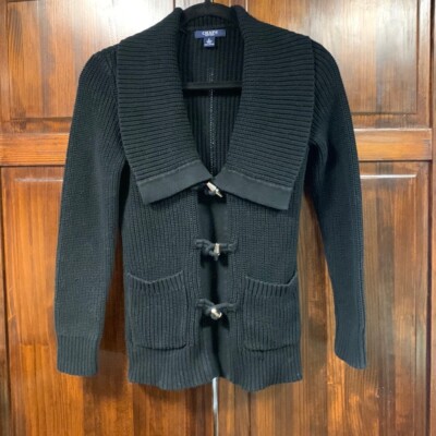 Chaps black chunky knit cardigan sweater with toggle buttons in
