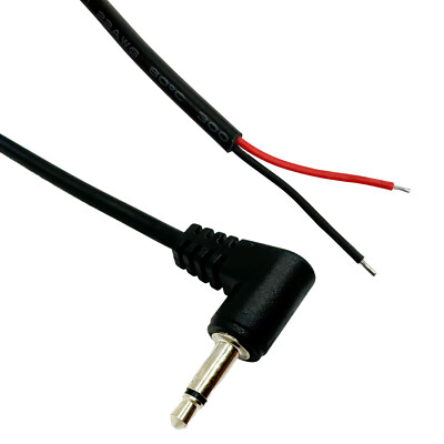 2x 3.5mm 1/8'' Mono Male to Bare Wire Audio Cable 90 Degree Right Angle Open End