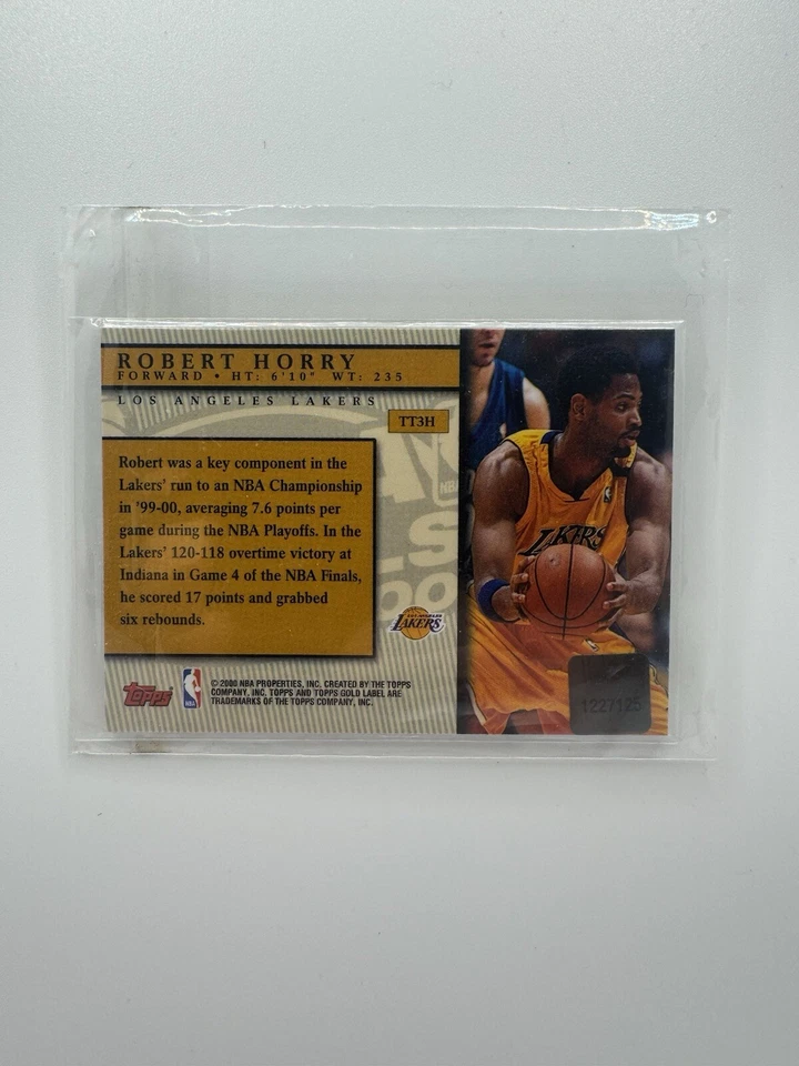 Tarjeta de camiseta 2000 Robert Horry Topps Gold Label usada en juegos TT3H Lakers Finales de la NBA Foto 2 de 2