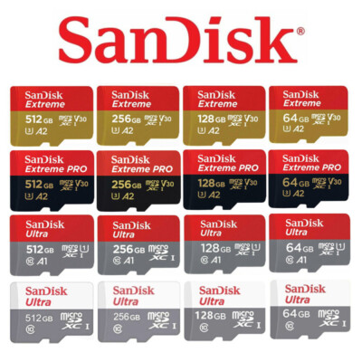 SanDisk 32 64 128 256GB 512GB Ultra Extreme Pro Micro SD Speicherkarte & Adapter