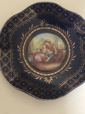 PEACH GOLD CHOICE ESPRESSO DEMITASSE CUP SAUCER COBALT BLUE GOLD