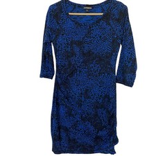 Express Womens Dress Size Small Mini Blue Black 3/4 Sleeves Stretch Knit Ruched