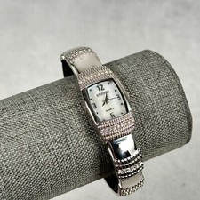 Studio Time Watch Womens 19mm Rhinestone Cuff Bracelet MOP Dial New Battery