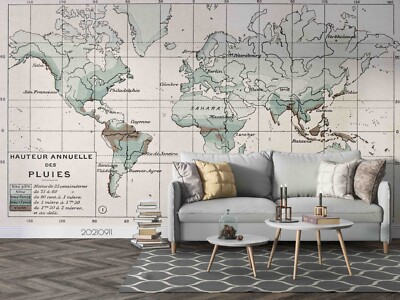 3D Vintage Grey World Map Wall Murals Wallpaper Murals Wall Sticker 171