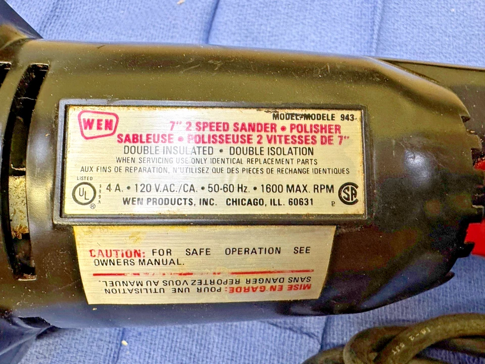 WEN TOOLS 7" 2 SPEED DISC SANDER POLISHER MODEL 943 (TESTED) - Image 3 of 3