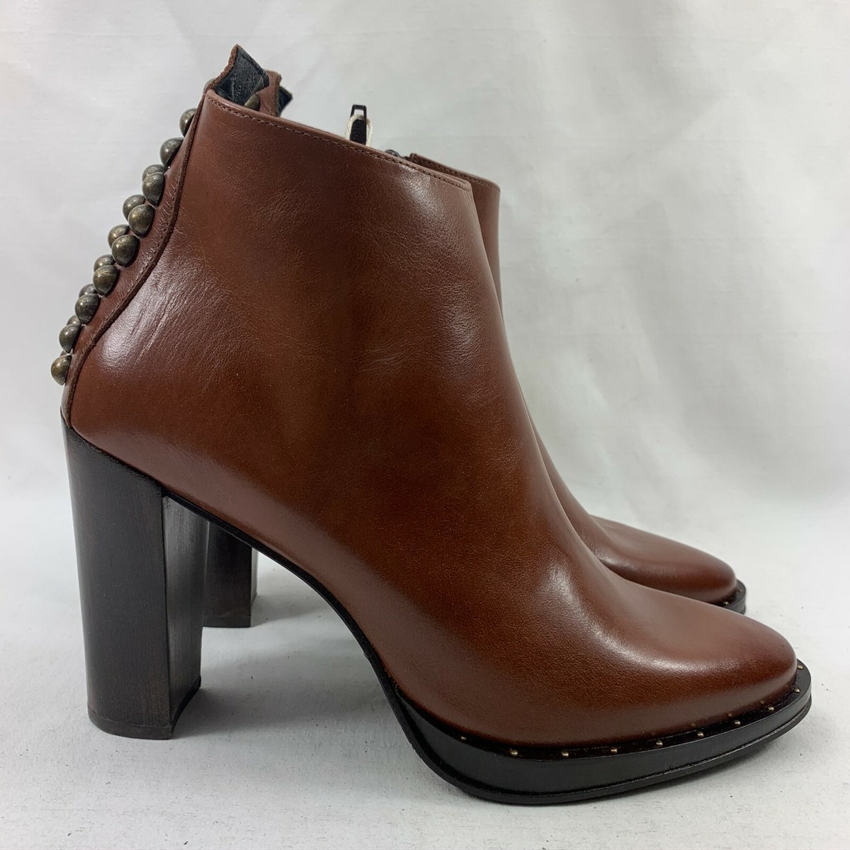 Zinda Women's Lux Brandy Leather Ankle Boots Brown Size