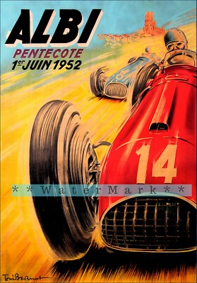 Circuit d'Albi 1952 French Car Racing Vintage Poster Print Retro Style Art 