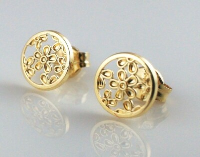 9ct Yellow Gold Filigree Round Stud Earrings UK