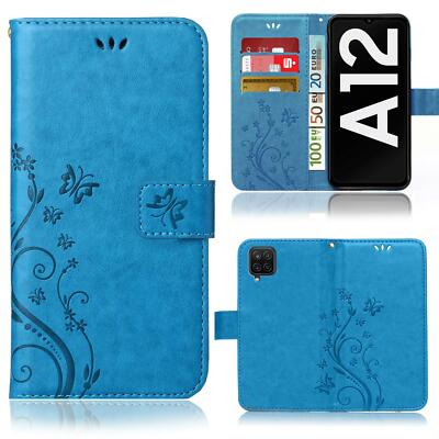 Handy Tasche für Samsung Galaxy A12 / M12 Schutz Hülle Blumen Case Wallet Etui