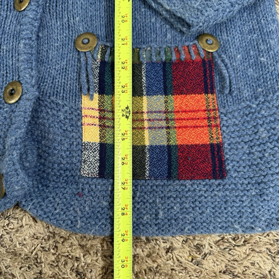 Cárdigan Mandal Bay Mezcla Lana Suéter Abotonado Azul Con Cuello A Cuadros Grande Foto 4 de 4