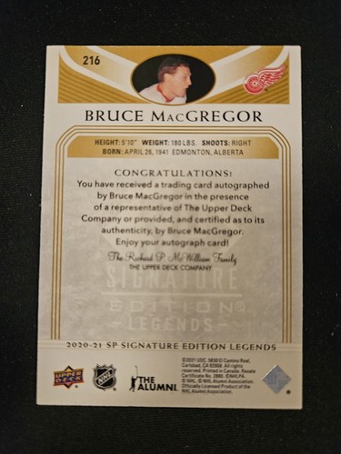 20-21 Bruce MacGregor SP Legends Signature Edition Gold Spectrum Autograph - Picture 2 of 2