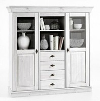 Highboard Weiß Lasiert Kiefer Vitrine Vitrinenschrank Vollholz Massiv