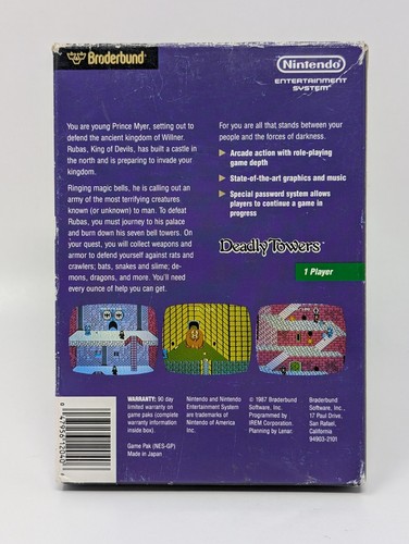 Deadly Towers (Nintendo Entertainment System, 1987) - CIB Complete - Picture 2 of 9