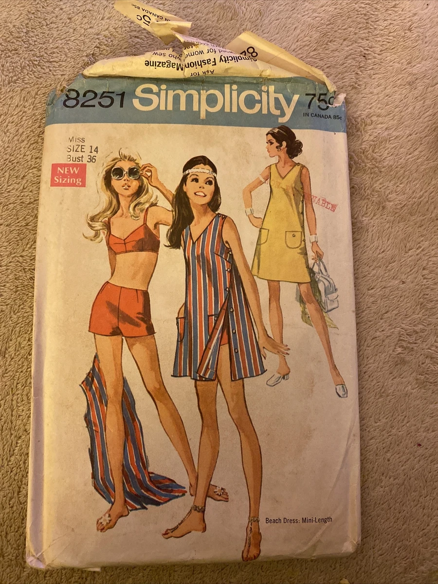 VINTAGE Simplicity 1969 Pattern 8251 BATHING SUIT COVERUP Sz 14